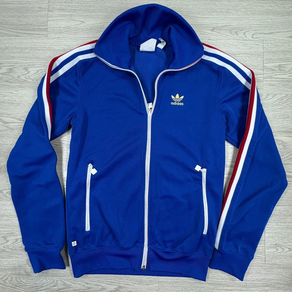 Adidas Originals Men's Track Jacket Blue White 3-Stripe Full Zip XS Retro